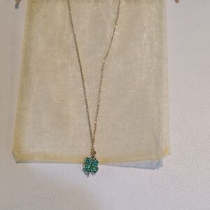 J. Crew Gold Necklace with Green Four Leaf Clover  Pendant - NWT